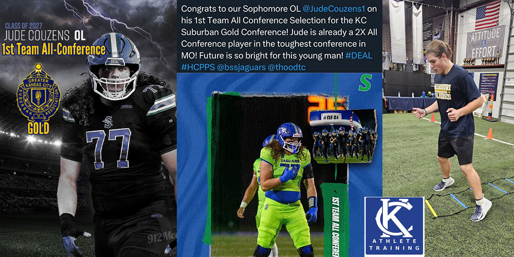 Kansas City Athlete Trained Offensive Lineman Jude Couzens, 1st Team All Conference Offensive Lineman as a Sophomore, started since Freshman Year and has been training at Kansas City Athlete Training since 6th Grade with Lead Instructor Jim Tuso